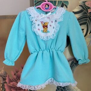 Vintage turquoise teal Winnie The Pooh sweater peplum top dress sz 3 Disney
